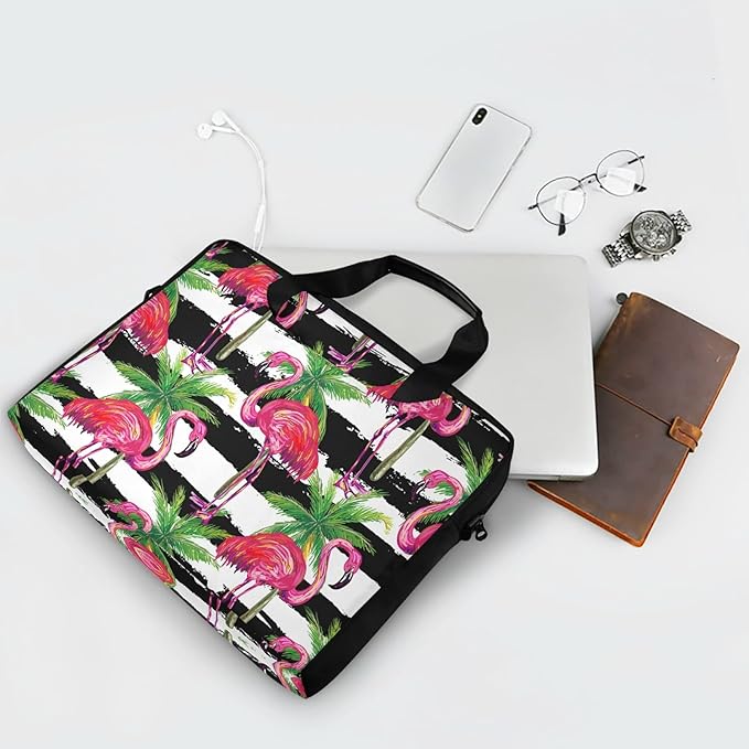 Pink Flamingo Palms Laptop Messenger Bag Case Sleeve Crossbody Briefcase Women
