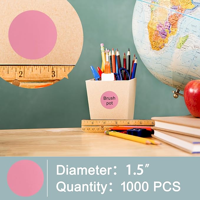 Hybsk 1.5 inch Circle Color Direct Thermal Stickers Shipping Labels for Barcodes,Name Tag,DIY Logo Design,Inventory– Compatible with Zebra,Rollo,Munbyn,and More-1000 pcs (1.5 inch,Pink)