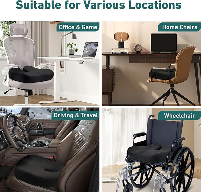 Seat Cushions for Office Chairs - Pressure Relief Seat Cushion - Car Seat Cushions for Pressure Relief, Tailbone Pain, Sciatica & Back Pain Relief for Office Chairs (Black-U Shape)