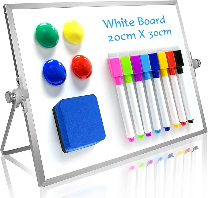 OWill Dry Erase White Board, 8” X 12” Small Whiteboard with Stand, Mini Whiteboard A4 Magnetic Desktop Board & Portable Double-Sided White Board Easel for Kids Drawing in School & Home