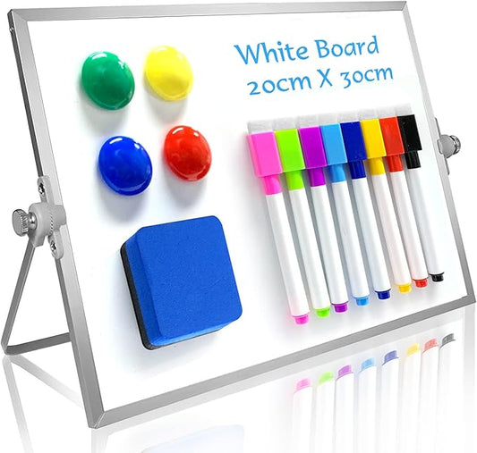 OWill Dry Erase White Board, 8” X 12” Small Whiteboard with Stand, Mini Whiteboard A4 Magnetic Desktop Board & Portable Double-Sided White Board Easel for Kids Drawing in School & Home