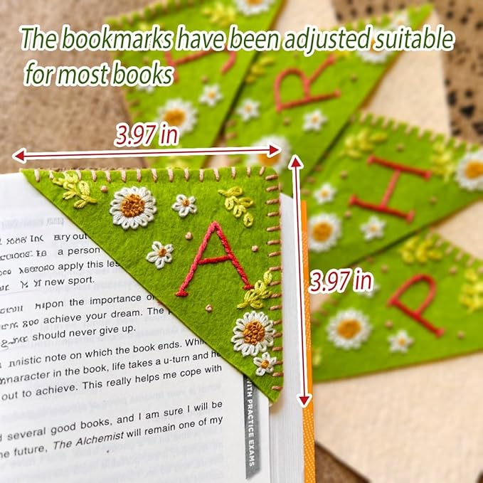 Personalized Hand Embroidered Corner Bookmark, Bookmarks for Women, Personalized Bookmark for Book Lovers, Cute Flower Book Mark by HNQCPCVU (F, Green)