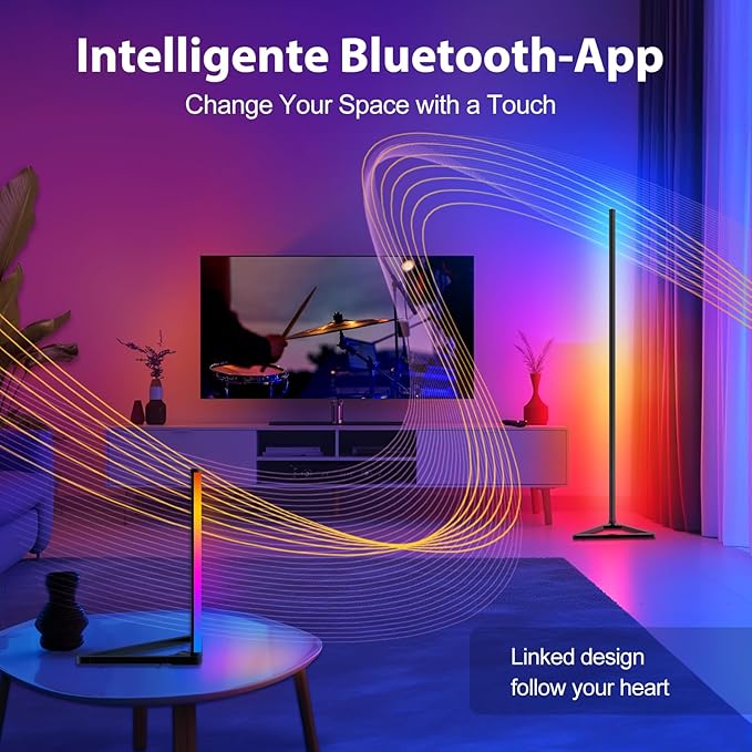 Floor Lamp,16 Million Colors LED Floor Lamps 141 cm Lamps for Living Room with Music Sync,Standing Lamp with App and Remote Control,Gaming Ambient Lighting Corner Lamp Bedroom Decor
