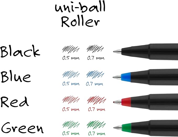 uni-ball Roller Rollerball Pens Fine Point Micro Tip, 0.5mm, Black, 12 Pack