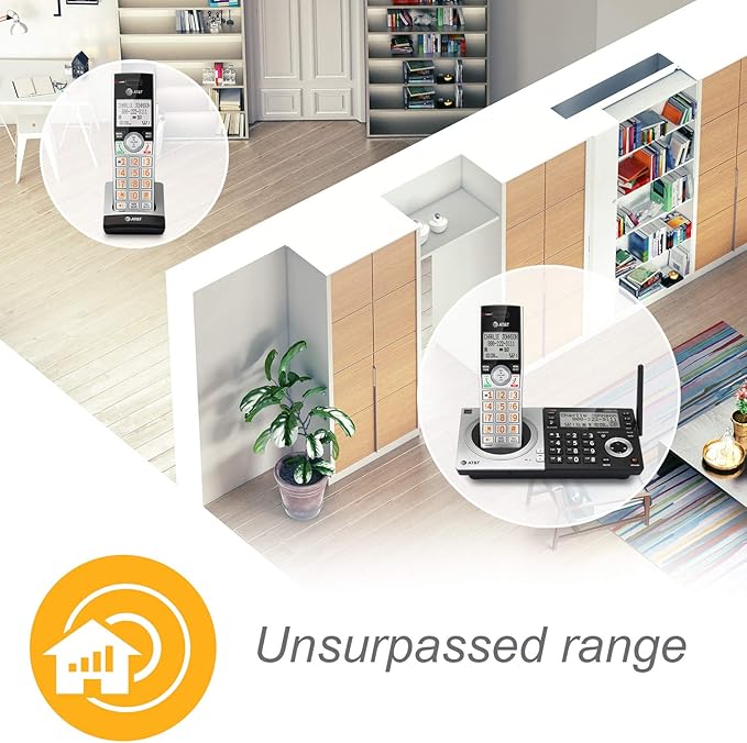 AT&T CL83107 DECT 6.0 Cordless Phone for Home with Dual Keypad Base, Answering Machine, Call Blocking, Caller ID Announcer, Intercom and Long Range, Silver/Black