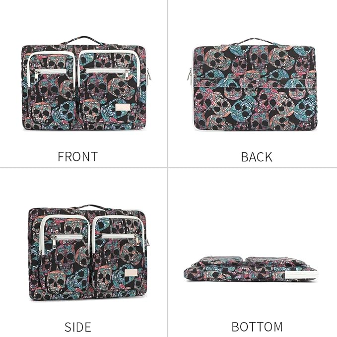 canvaslife 360° Protective Laptop Sleeve Case Bag with 3 Pockets for 14 inch Dell HP Lenovo Laptop and MacBook Pro 14 inch,Surface Laptop 14.4 inch (Skull)