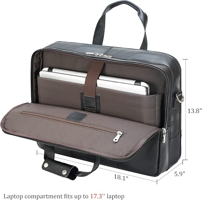 Polare X-Large 18" Full Grain Leather Briefcase For Men Business Travel Case Messenger Bag Fits 17.3" Laptop