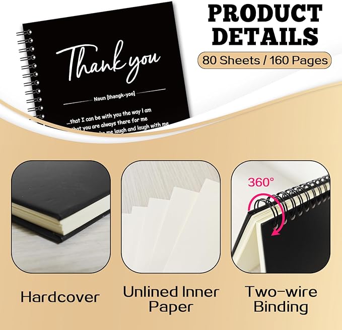 YAZMEEN Thank You Blank Spiral Notebook（160 Pages） Thank You Gift Hardcover Sketchbook Employee Appreciation Gift Coworker Leaving Gift Funny Notebook Gift for Work Bestie Colleague Teacher Friend