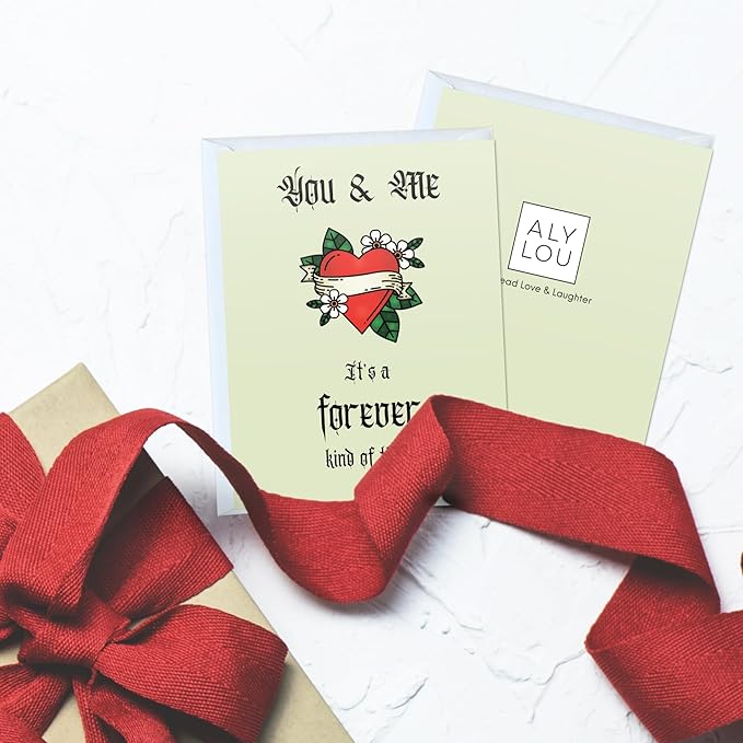 ALY LOU Funny Anniversary Card for Her Him/Husband Boyfriend/Girlfriend Wife/Sarcastic Birthday Greeting Card (You and me, it’s a forever kind of thing (Tattoo))