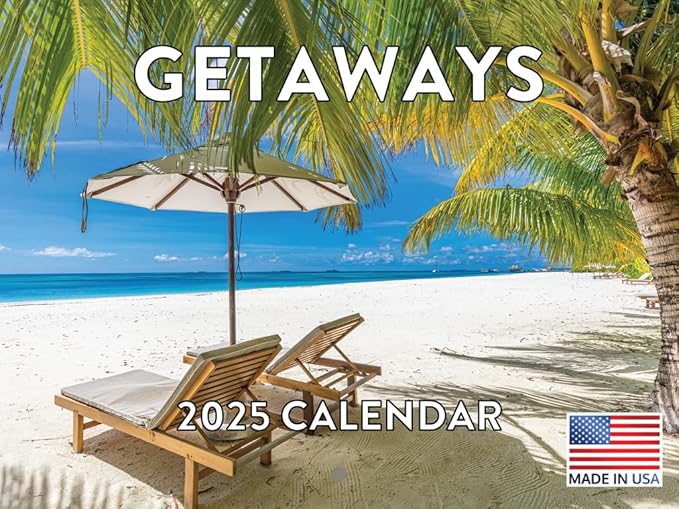 Getaway Calendar 2025 Vacation Spots Photography Nature Travel Monthly Wall Calender 12 Month | American Made In The USA