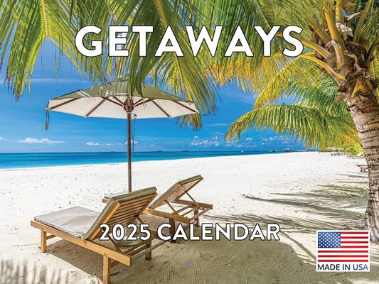 Getaway Calendar 2025 Vacation Spots Photography Nature Travel Monthly Wall Calender 12 Month | American Made In The USA