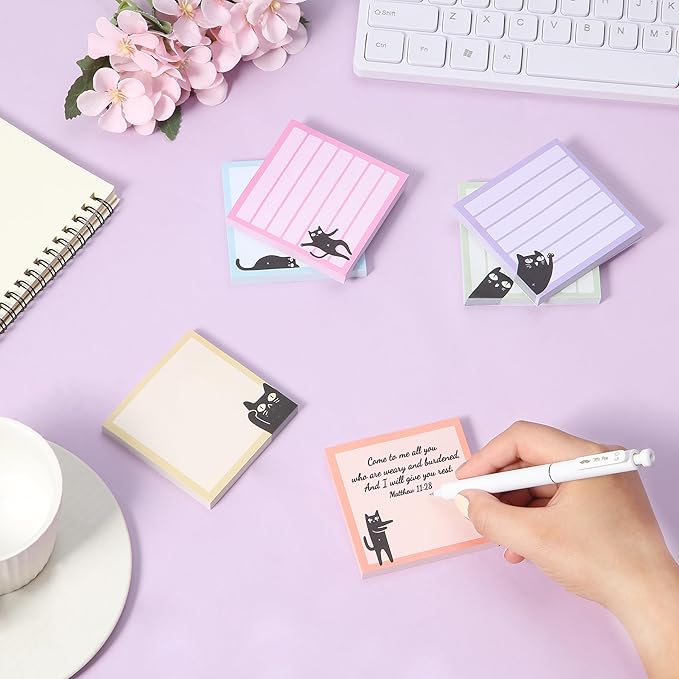 Mr. Pen- Sticky Notes, 3" x 3", 6 Pads, 480 Sheets, Black Cat Sticky Notes, Cat Notepad, Sticky Note Set, Cute Notepads, Aesthetic Sticky Notes Set, Cute Sticky Notes Cute, Fun Sticky Notes