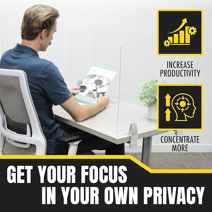 Obex Clear Acrylic Desk Mounted Privacy Panel, 12", Aluminum