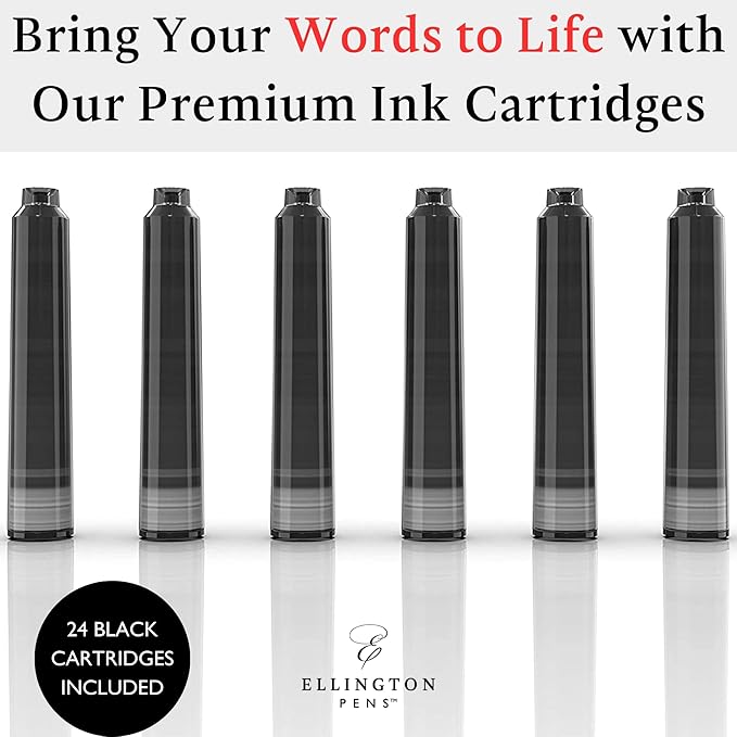 Vibrant Fountain Pen Ink Refills - 24 Pack Vibrant 6 Colors International Standard Size Cartridges - Premium Quality & Non-Toxic - Long-Lasting Ink