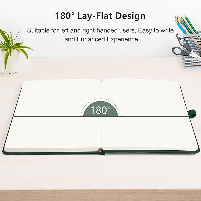 RETTACY Blank Journal Notebook, A5 Blank Journal with 192 Pages, 5.7'' × 8.3'' Medium Size, 68 LB/100 GSM Thick Paper, Leather Hardcover, for Sketching, Drawing, Painting (Dark Green)