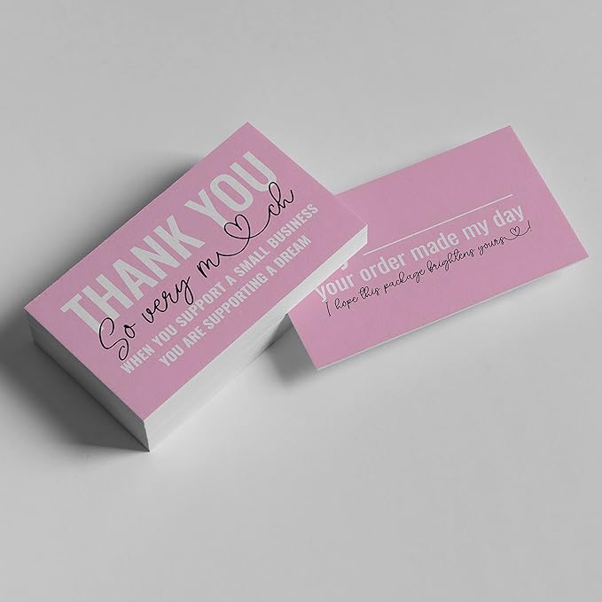 ITZAMNA Thank you for supporting small business cards Customer appreciation note cards Pink Script with Heart Pack of 100