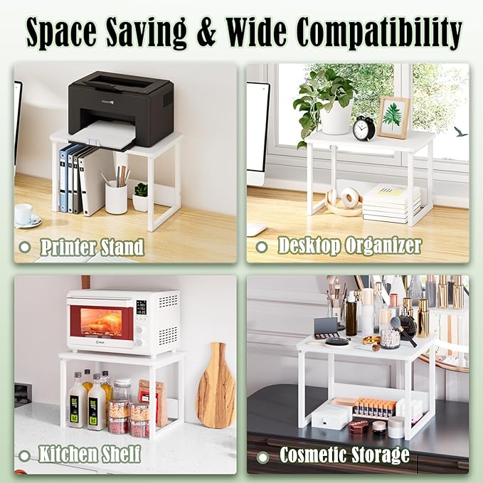 MARTY Desktop Printer Stand 2 Pack Printer Stand with Storage for Desk, Printer Shelf Desk Organzier for Home/Office Printer Riser Under Desk Small Table for Printer Fax Machine Scanner(White)