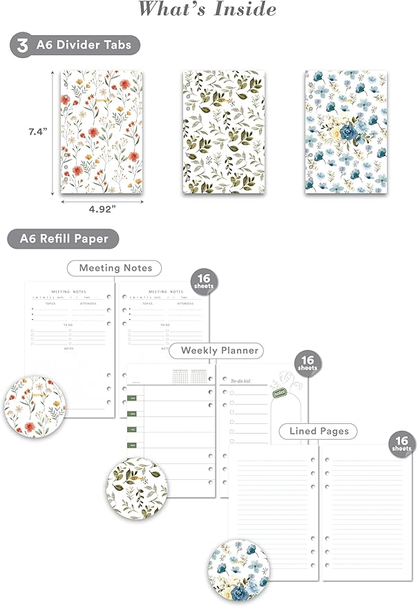 The Luna Premium Leather Journal Cover with 48 Sheets of Refill Paper & A Metal Ballpoint Pen - Compatible with A6 6-Ring Binder - Gift for Women - Journal Gift Set for Birthday