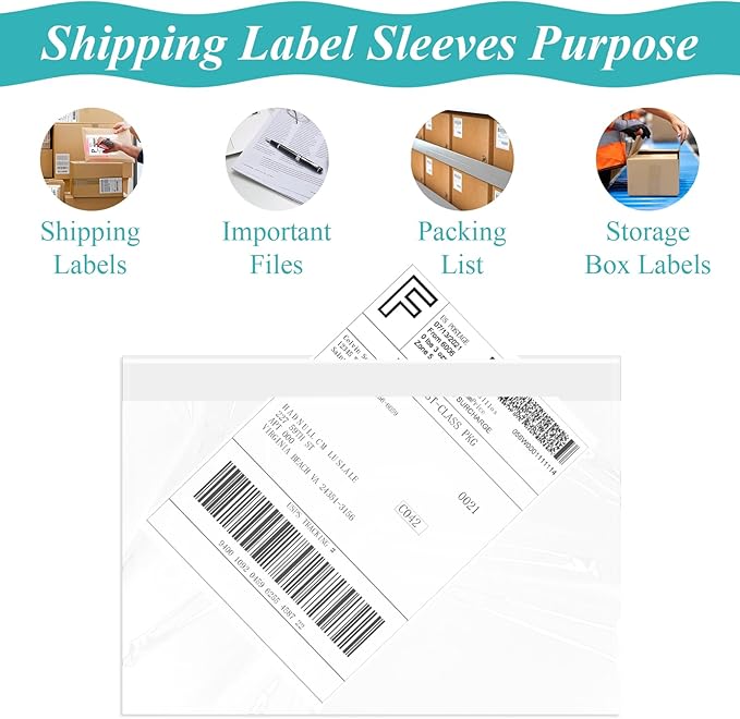 6”×9” Self-Adhesive Shipping Label Sleeves, FungLam Shipping Label Sleeves, Packing List Envelopes, Clear Top Loading Packing List, Shipping Labels Pouches For Shipping Labels/Files 100 Pack.