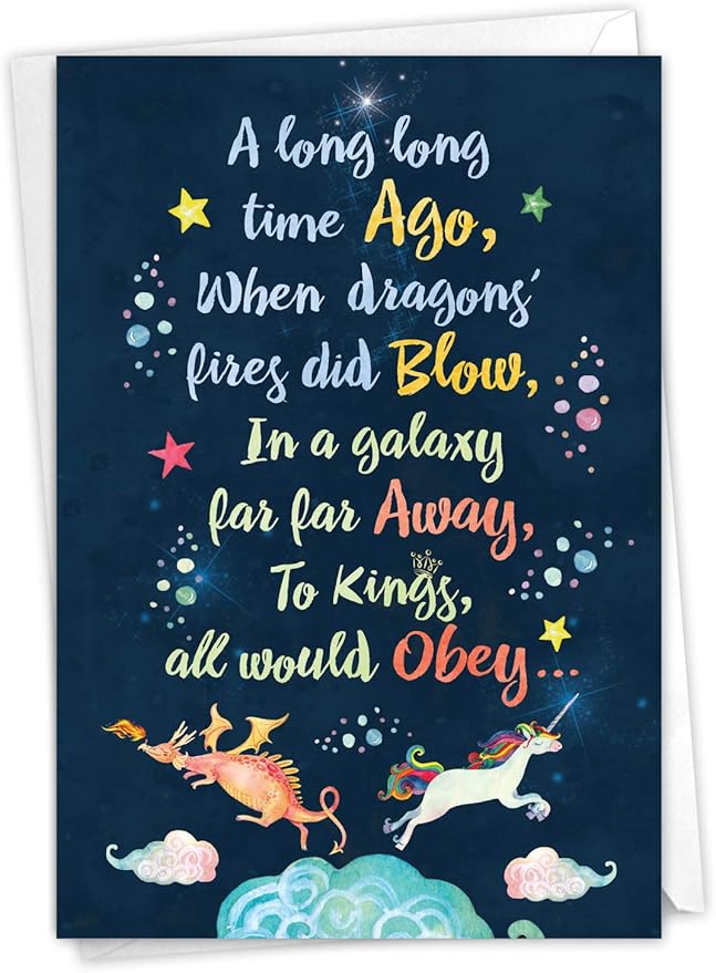 NobleWorks - Funny Happy Birthday Card with Envelope - Colorful Humor Card, Greeting Note - Long Ago and Far Away C6894BDG