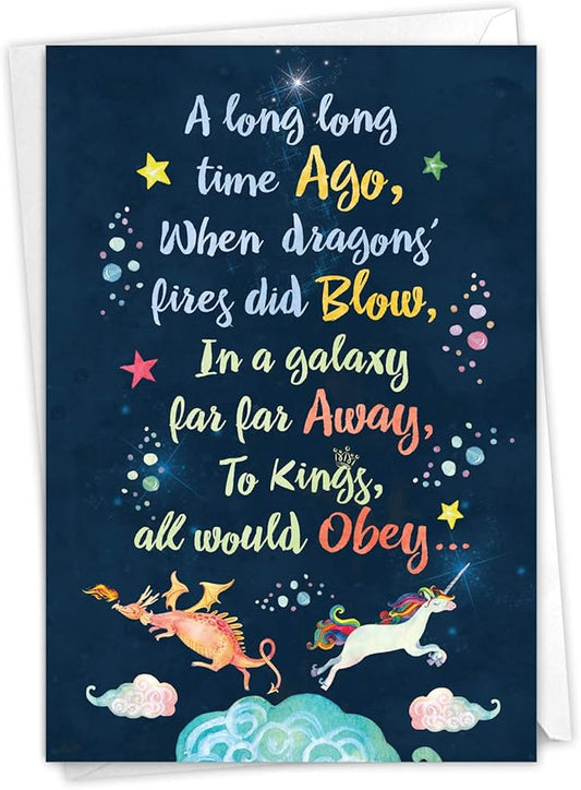 NobleWorks - Funny Happy Birthday Card with Envelope - Colorful Humor Card, Greeting Note - Long Ago and Far Away C6894BDG