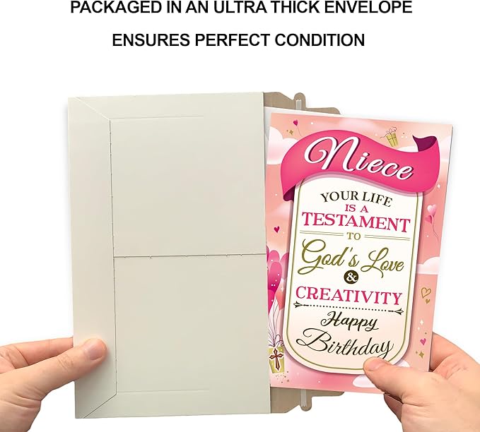 Prime Greetings Religious Birthday Card For Niece, Made in America, Eco-Friendly, Thick Card Stock with Premium Envelope 5in x 7.75in, Packaged in Protective Mailer