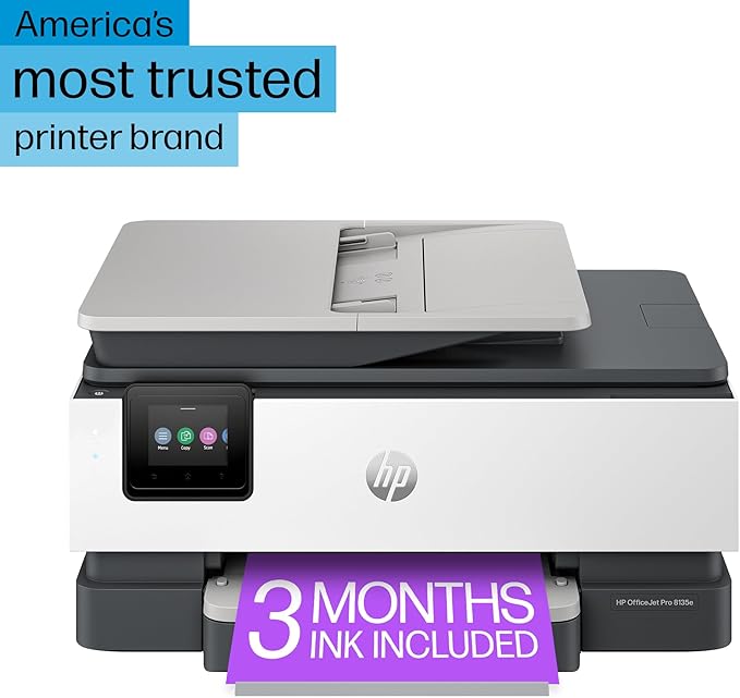 HP OfficeJet Pro 8135e Wireless All-in-One Color Inkjet Printer, Print, Scan, Copy, Fax, ADF, Duplex Printing, Best-for-Home Office, 3 Months of Instant Ink Included (40Q35A)