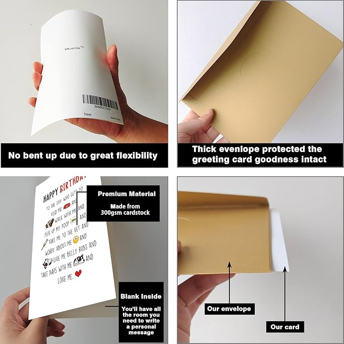 Ziwenhu Dog Dad Birthday Card, 8 x 5.3 inches, Recycled 300gsm Linen Cardstock, Blank Inside