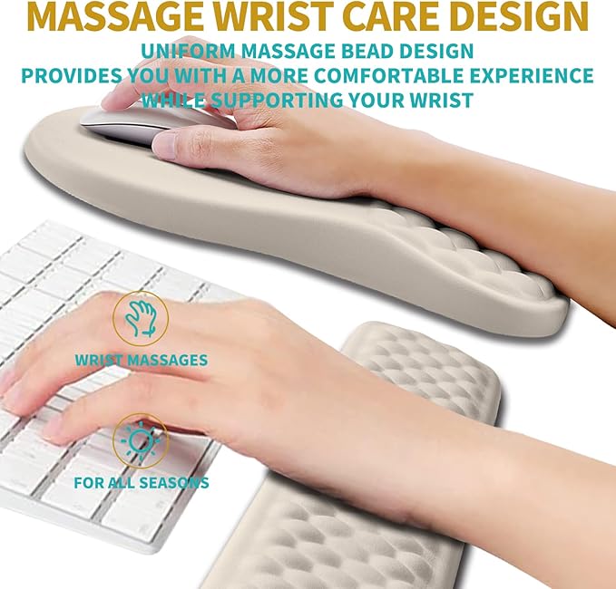 Hokafenle 2 in 1 Ergonomic Mouse Pad Wrist Support & Wrist Rest for Computer Keyboard Set, with Relieve Carpal Tunnel Pain Massage Bulge and Full Memory Gel Design (2In1 Set, Apricot)