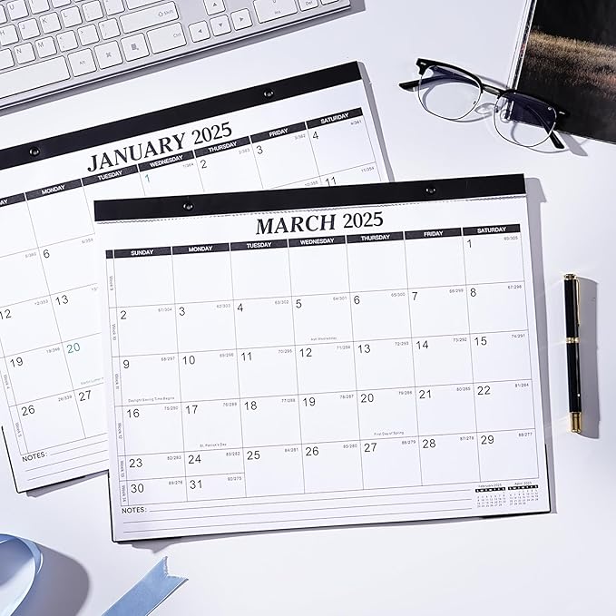 2025 Desk Calendar - 12 Monthly Desk Calendar 2025, JAN.2025 - DEC.2025, 14.6" x 11.5", Desk/Wall Calendar 2-in-1, Thick Paper with Corner Protectors, Hanging Holes, Large Daily Blocks