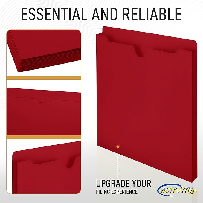 Red File Jackets, 1 Inch Expansion, Letter Size, Reinforced Straight-Cut Tab, 6 Pack