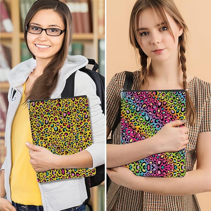 2 Pack Rainbow Leopard Print Book Sleeve, Books Protector，Books Pouch， Book Lovers Gifts，Bookish Gifts Waterproof Cover with Zipper，Leopard Decor Gift Bag for Women Sister Birthday Appreciation