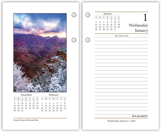 AT-A-GLANCE 2025 Desk Calendar Refill, Daily, 3-1/2" x 6", Standard, Loose-Leaf, Photographic (E4175025)