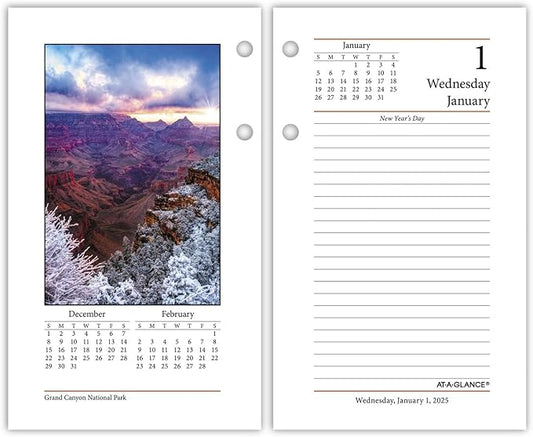AT-A-GLANCE 2025 Desk Calendar Refill, Daily, 3-1/2" x 6", Standard, Loose-Leaf, Photographic (E4175025)