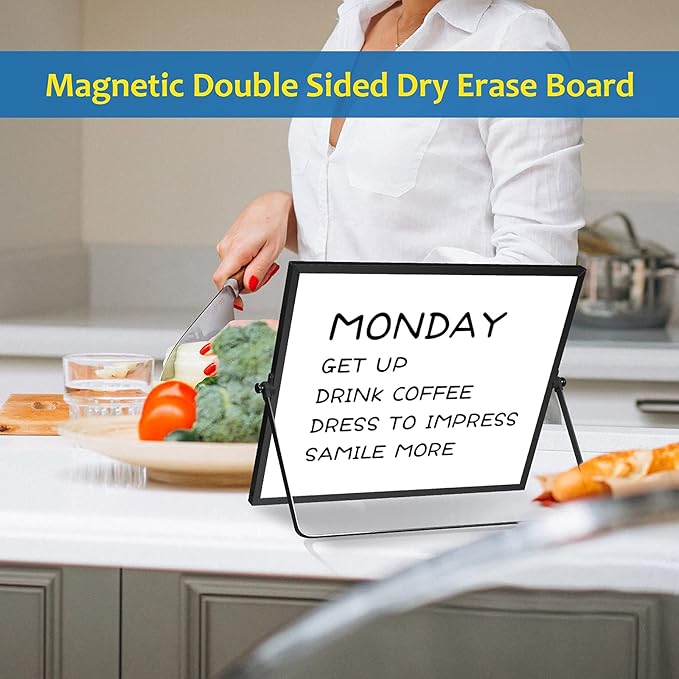 Small Monthly Calendar Dry Erase Whiteboard for Wall, 16in x 12in Magnetic Dry Erase Board, Hanging Double-Sided White Board, Portable Board for Drawing, Kitchen, Planning, Memo, School, Home, Office