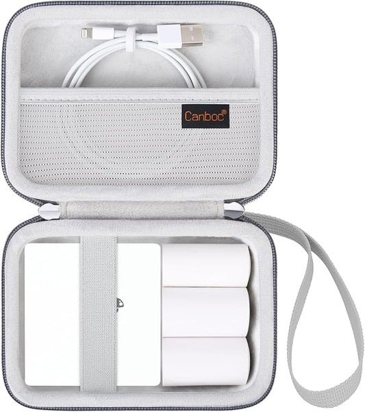 Canboc Carrying Case Compatible with Phomemo M02 Sticker Printer, Pocket Thermal Bluetooth Sticker Photo Maker Box for Thermal Paper, USB Cable, Grey (Case Only)