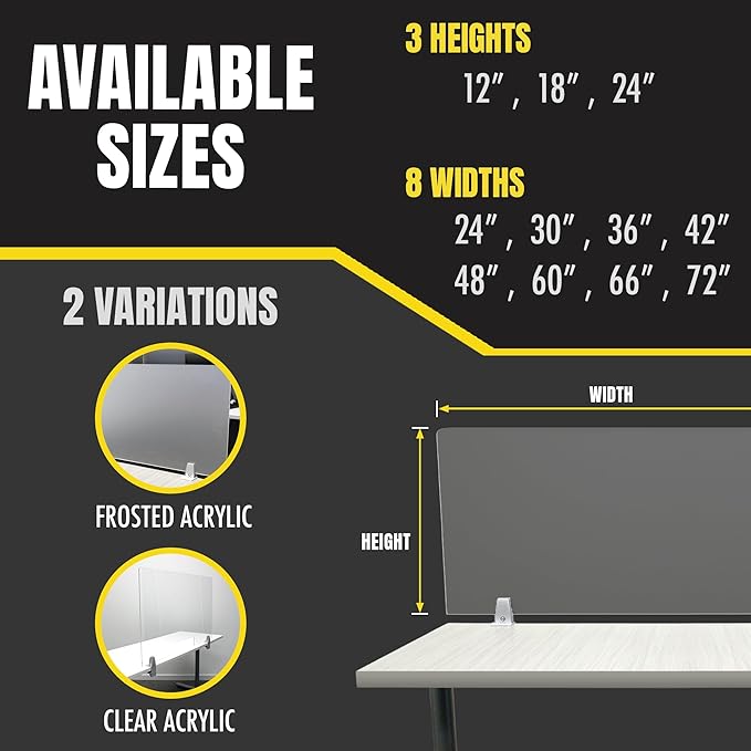 Obex Clear Acrylic Desk Mounted Privacy Panel, 18", Aluminum