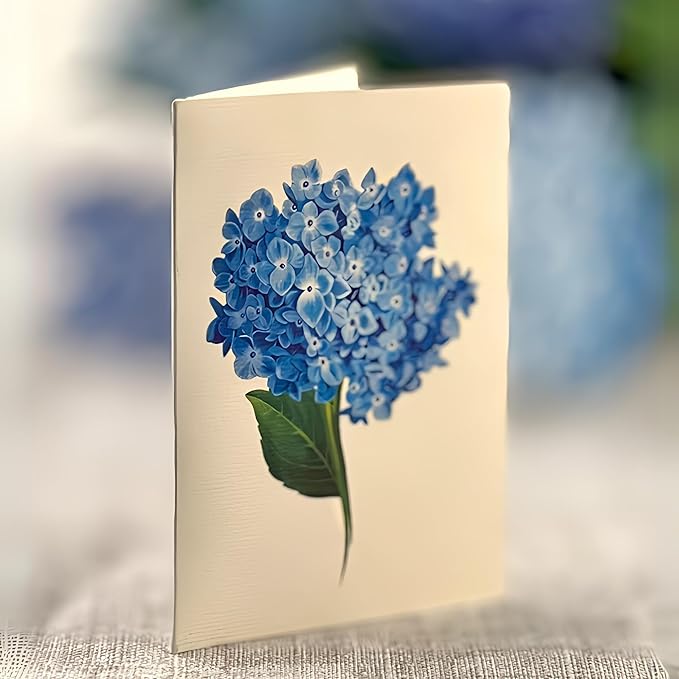 Freshcut Paper Pop Up Cards, Nantucket Hydrangeas, 12 Inch Life Sized Forever Flower Bouquet 3D Popup Greeting Card, Birthday Cards, Thank You Card, Blank Notecard & Envelope