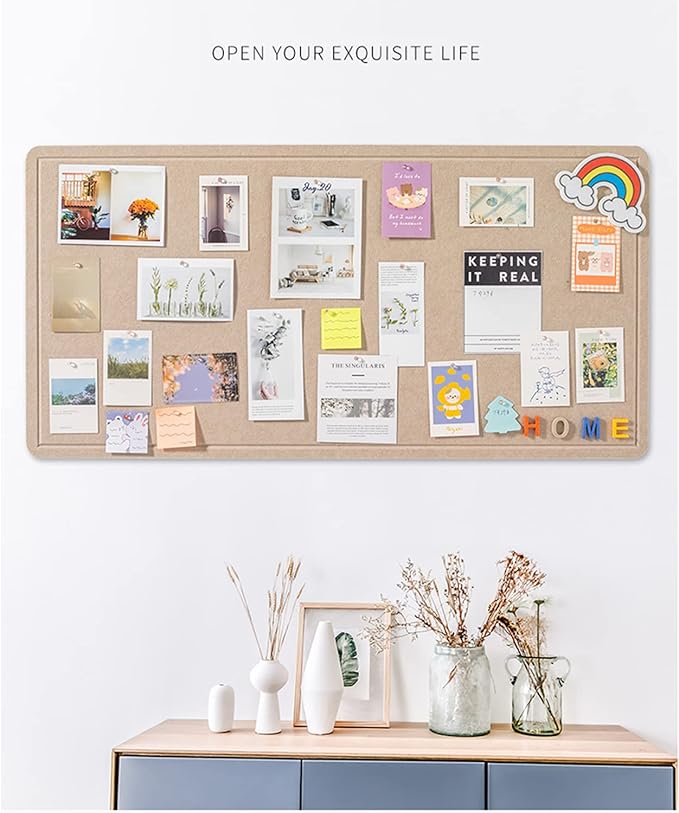 2Pcs Foldable Large Felt Bulletin Board - 36'' x 18'', Decorative Picture Framed Display Board with 70 Rose Pins for School, Home, Kitchen & Office Walls