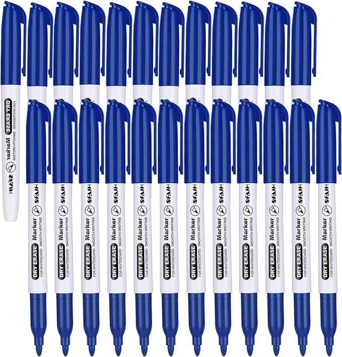SFAIH Fine Tip Dry Erase Markers - 24 Pack Blue Whiteboard Erasable Markers Bulk for Kids Adults, Ideal for Classroom School Office Home Use on White Board, Non-Toxic Easy Clean