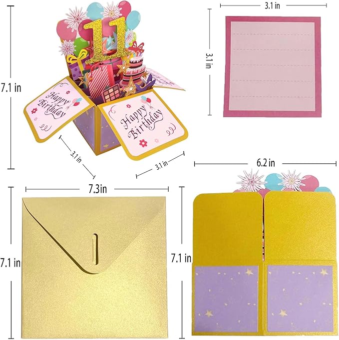 Asmallgf Happy 11th Birthday Popup Card for Daughter Son, Sweet Birthday Gift for 11 Years Old Girl Boy, Awesome Eleven Birthday 3D Greeting Card for Him Her, Best 11th Birthday Gift Idea for Niece Nephew