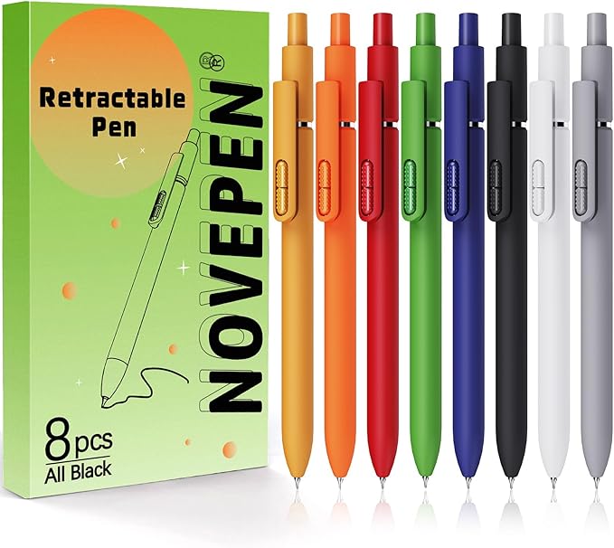 Gel Pens, 8 Pcs Quick Dry Black Ink Pen Fine Point 0.5mm Smooth Writing Pen, Large Capacity Long Lasting Ink Retractable Pens Gift Set for Journaling Note Taking, School Office, Home Supplies