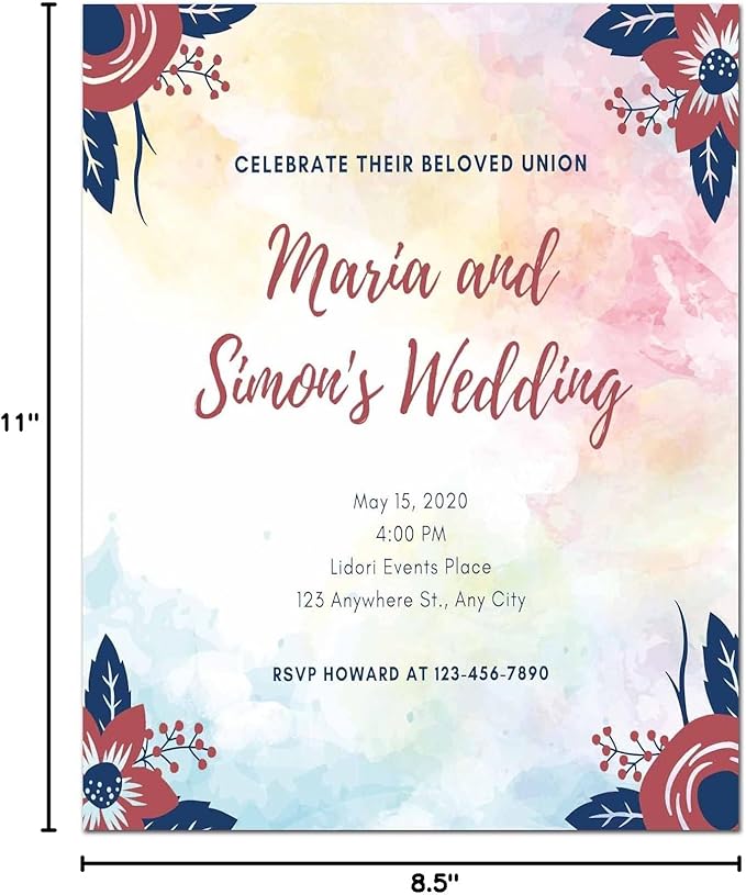 DUGUTUL Watercolor Stationary Paper, 100 gsm Printer Paper 8.5 x 11, 12 designs, Double-Sided, Colored Paper for Writing Letters and Invitations, Writing Paper for Business or Personal Use (48)