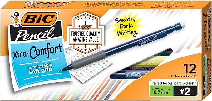 BIC Xtra Comfort Mechanical Pencils, Medium Point (0.7mm), Soft Grip For Comfort and Added Control, 12-Count Pack