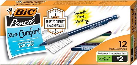BIC Xtra Comfort Mechanical Pencils, Medium Point (0.7mm), Soft Grip For Comfort and Added Control, 12-Count Pack