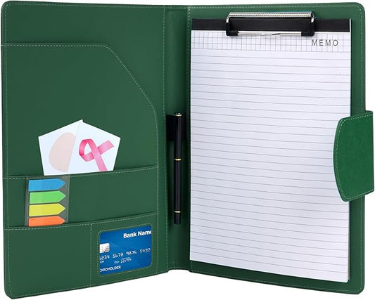 A4 Leather Portfolio,All-in-One Folder Legal Pad Padfolio,Business Interview Legal Organizer with Magnetic Closure,Resume Folder Binder with Luxury Papers,Sticky Tab,Pen for Men & Women,Retro Green