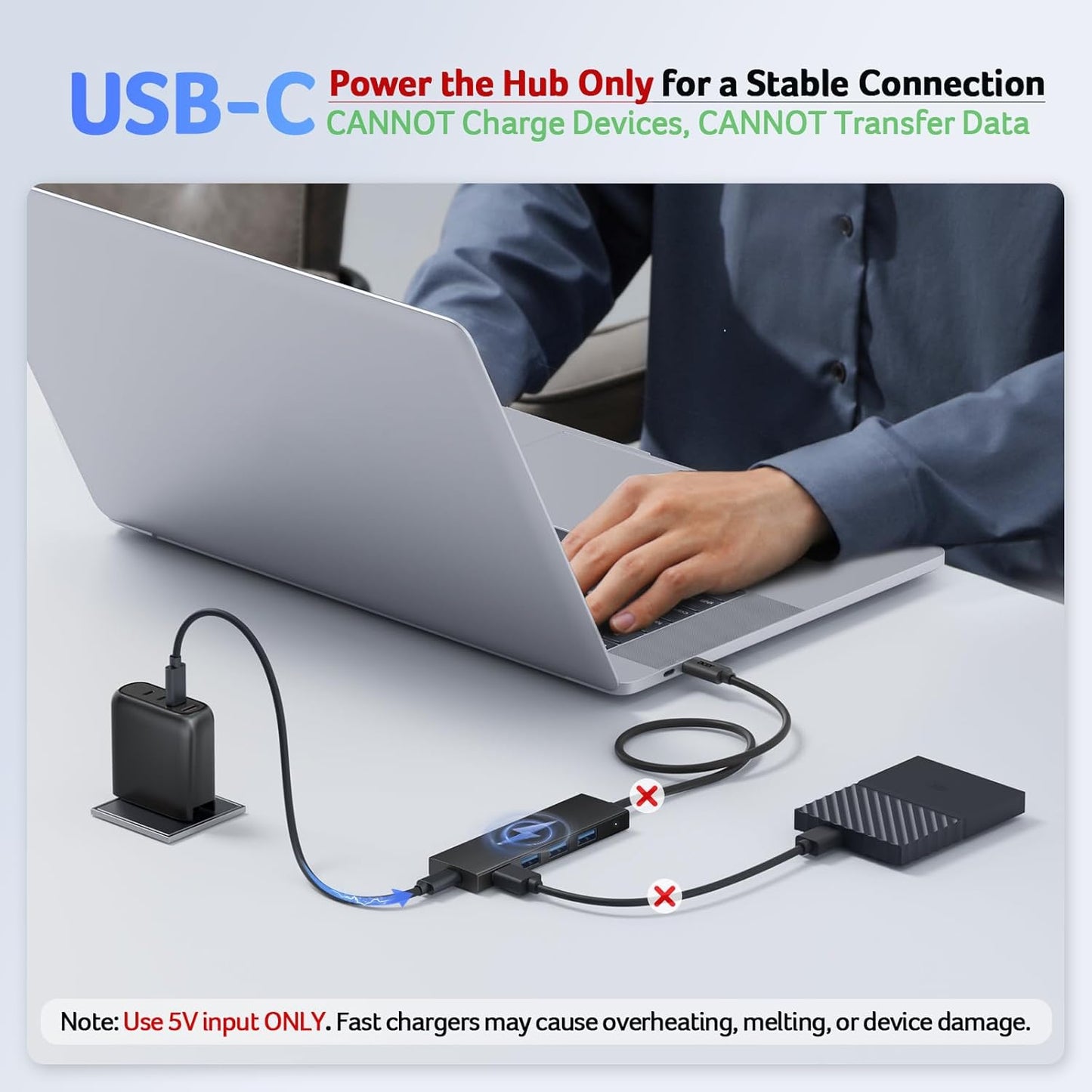 Acer USB C Hub 4 Ports, Multiple USB 3.0 Hub, USBC Splitter for Laptop with TypeC Power Port, Extender for Type C Port Laptop, PC, Desktop and More (USB-C, 2ft)