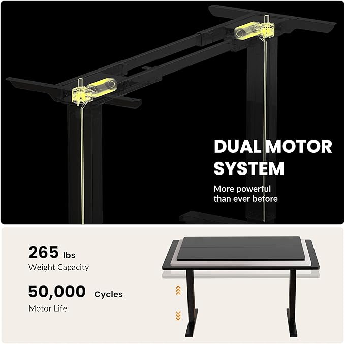Dual Motor Electric Standing Desk Frame, Height Adjustable Table Legs for Max 90″ x 44″ Desktop with 265 lbs Capacity, Ergonomic Sit Stand Up Desk Base for Home Office, Black Frame Only