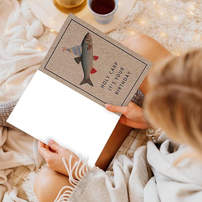 Cute Carp Fish Birthday Card for Men Women, Funny Fishing Pun Birthday Card for Friends, Humorous Carp Pun Birthday Card, Cute fishing Birthday Gift For Fishing Enthusiasts