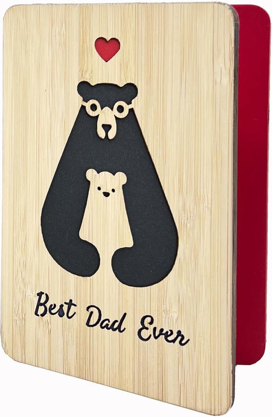Fathers Day Cards,Handmade Bamboo Greeting Cards,Wooden Thankyou Card,Father's day Card for Dad,Best dad ever